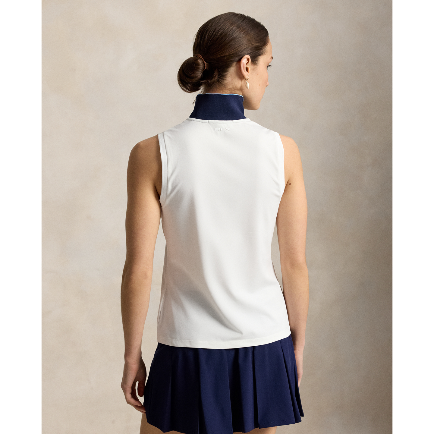 Женское поло Ralph Lauren Sleeveless Quarter-Zip Polo, цвет: Белый / Синий — фото 2