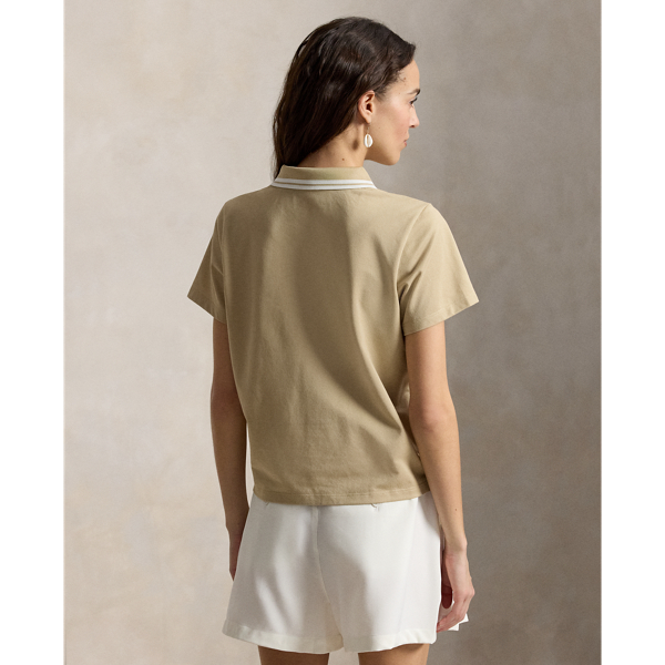 Polo &agrave; col superpos&eacute; en jersey RLX en Sable/Blanc c&eacute;ramique 5