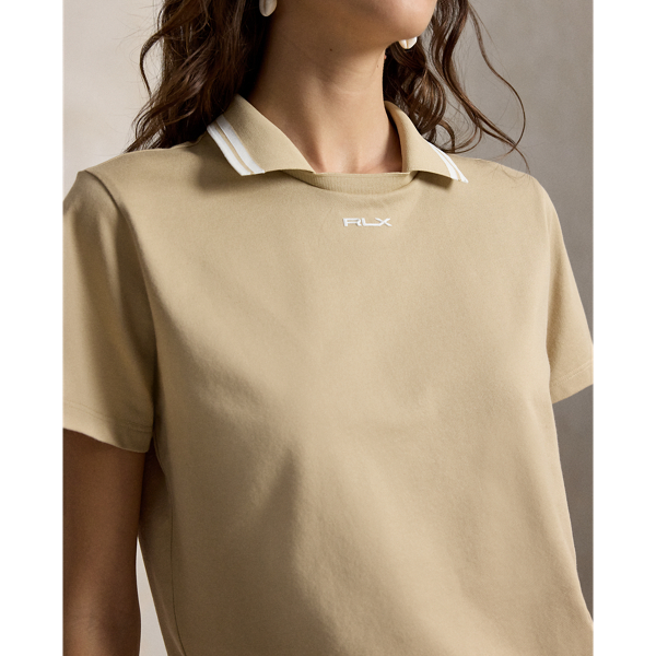 Polo &agrave; col superpos&eacute; en jersey RLX en Sable/Blanc c&eacute;ramique 6