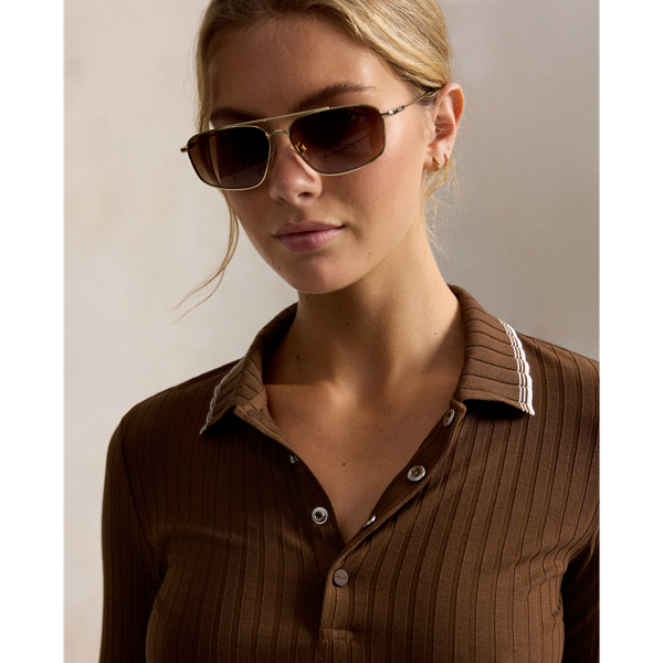 Geripptes Slim-Fit Langarm-Poloshirt RLX in Mousse au Chocolat/Wei&szlig; 5