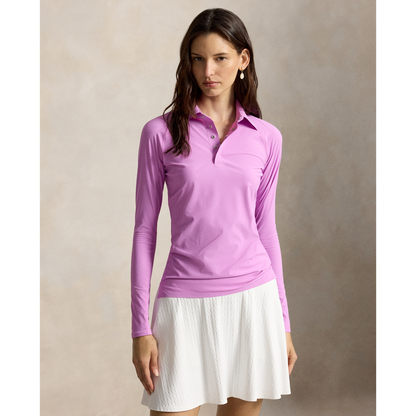 Женская рубашка-поло Ralph Lauren Slim Fit Performance с длинным рукавом, цвет: Фиолетовый — фото 4