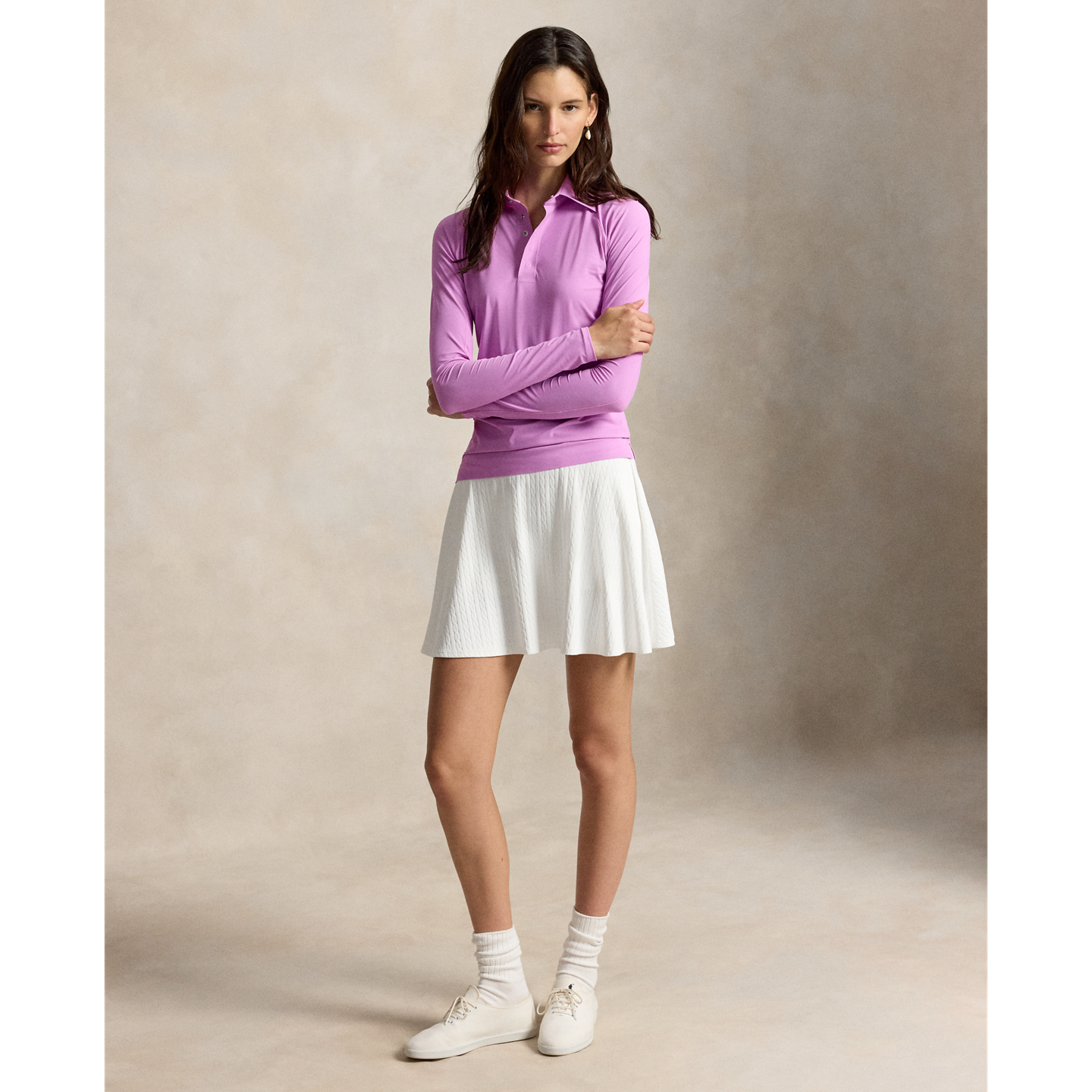 Женская рубашка-поло Ralph Lauren Slim Fit Performance с длинным рукавом, цвет: Фиолетовый — фото 1