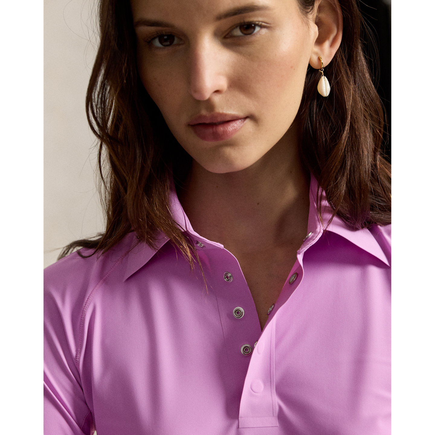 Женская рубашка-поло Ralph Lauren Slim Fit Performance с длинным рукавом, цвет: Фиолетовый — фото 3
