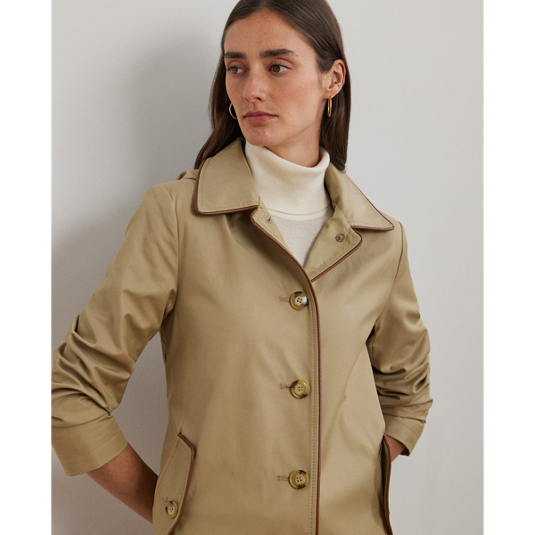 Faux Leather Trim Hooded Coat