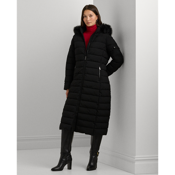 Faux Fur Trim Quilted Hooded Coat