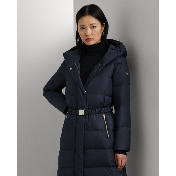 Navy belted puffer coat on sale