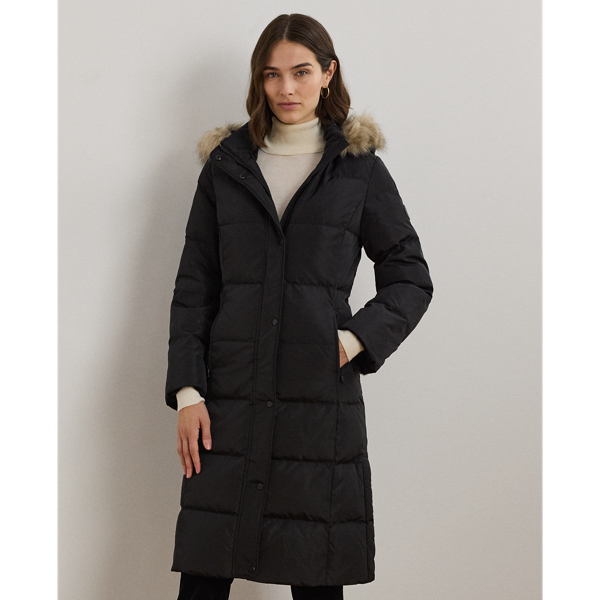 Ralph Lauren Petite Small black faux fur hooded 80% down 20% feather puffer fashion coat