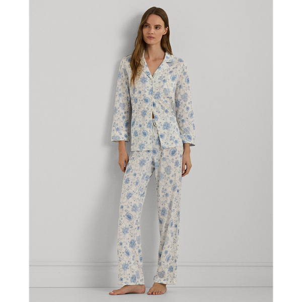 Ivory Floral Floral Cotton-Blend Jersey Sleep Set Lauren Petite 1