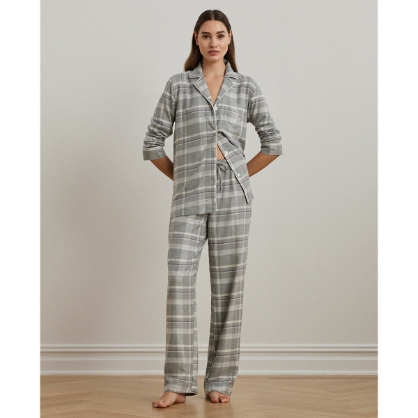 Grey Plaid Plaid Herringbone Twill Sleep Set Lauren Petite 1