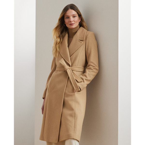 Belted Wool Blend Wrap Coat