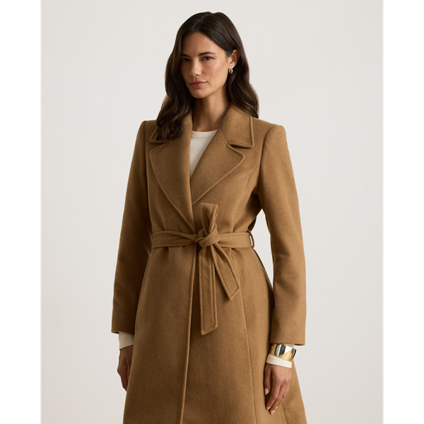 Belted Wool-Blend Wrap Coat