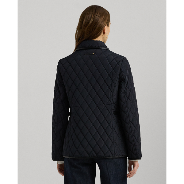 Dark Navy Faux-Leather-Trim Crest-Patch Jacket Lauren Petite 5