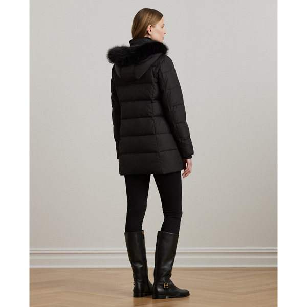 Black Crest-Patch Hooded Down Coat Lauren Petite 5