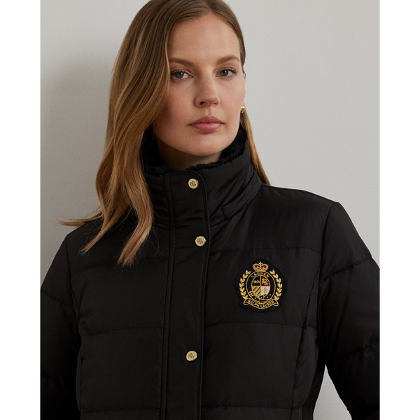 Black Crest-Patch Hooded Down Coat Lauren Petite 6