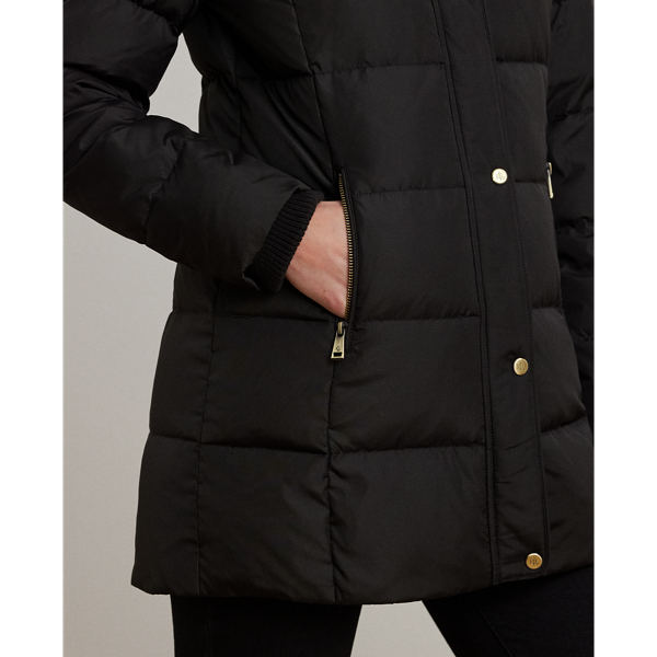 Black Crest-Patch Hooded Down Coat Lauren Petite 7