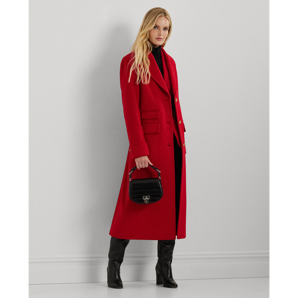 Festive Red Wool-Blend Reefer Coat Lauren Petite 1