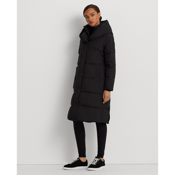 Black Oversize-Collar Quilted Down Coat Lauren Petite 1