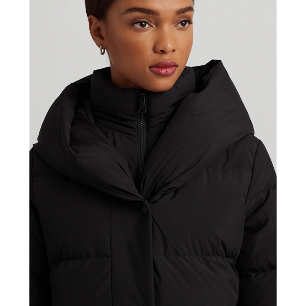 Black Oversize-Collar Quilted Down Coat Lauren Petite 6