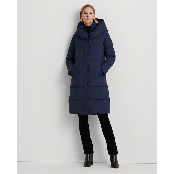 Navy Oversize-Collar Quilted Down Coat Lauren Petite 1