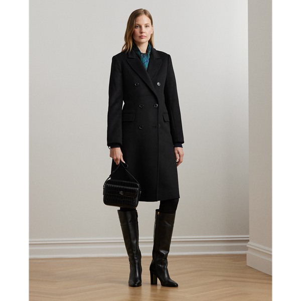 Black Double-Breasted Wool-Blend Coat Lauren Petite 1