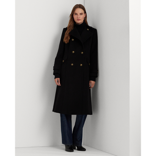 Black Wool-Blend Double-Breasted Coat Lauren Petite 1