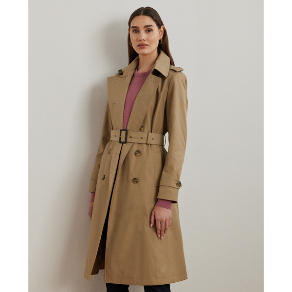 Sand Double-Breasted Cotton-Blend Trench Coat Lauren Petite 4