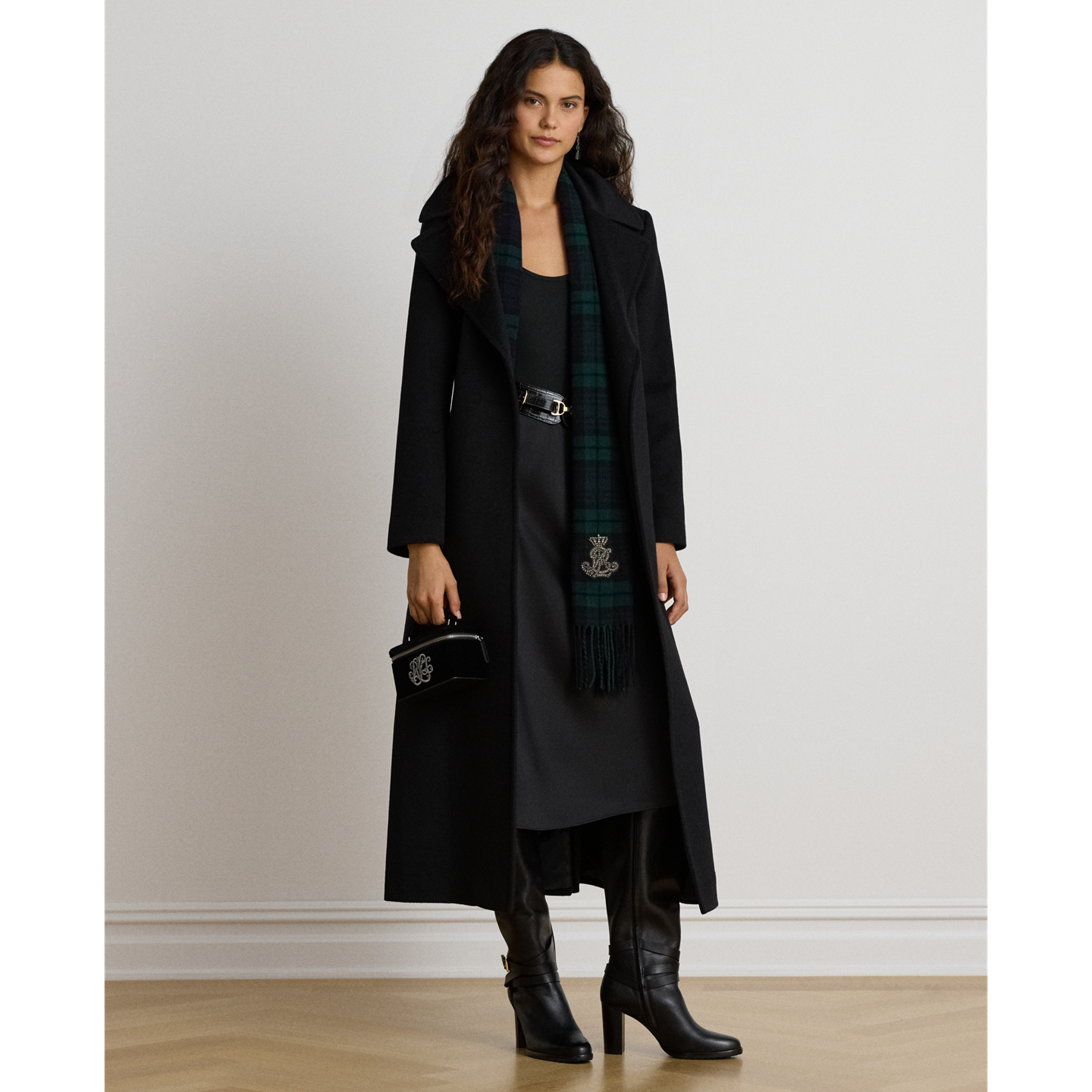 Женские куртки Ralph Lauren Wool-Blend Wrap Maxicoat, цвет: Чёрный — фото 5