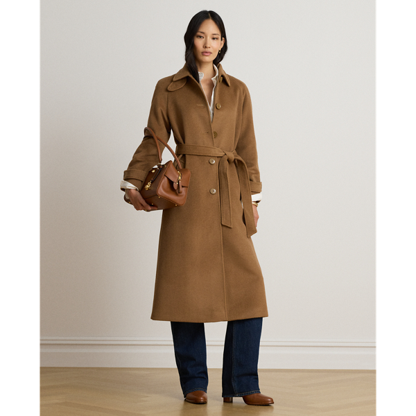 Belted Wool-Blend Trench Coat
