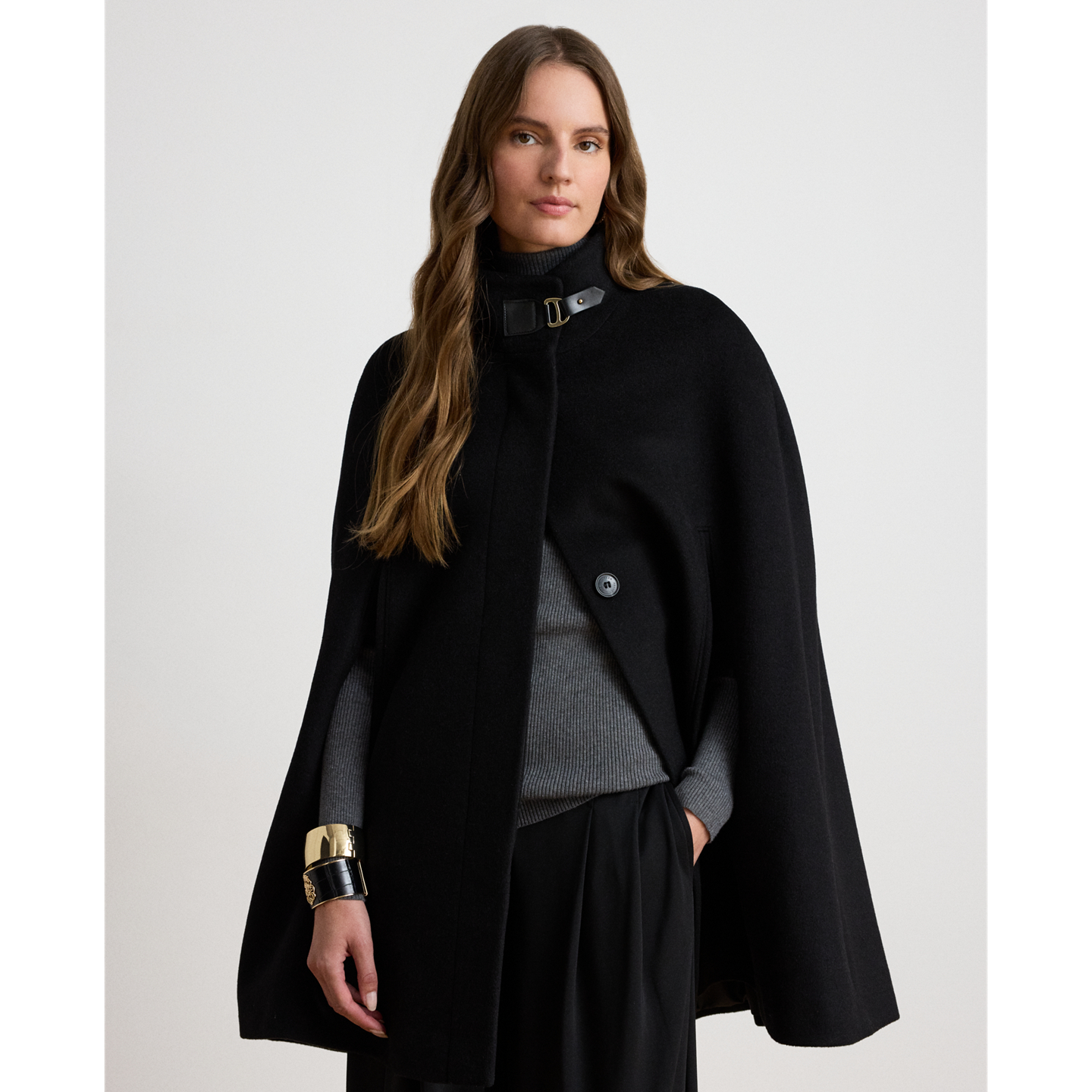 Накидка Ralph Lauren Buckle-Trim Wool-Blend Mockneck Cape, цвет: Чёрный — фото 4