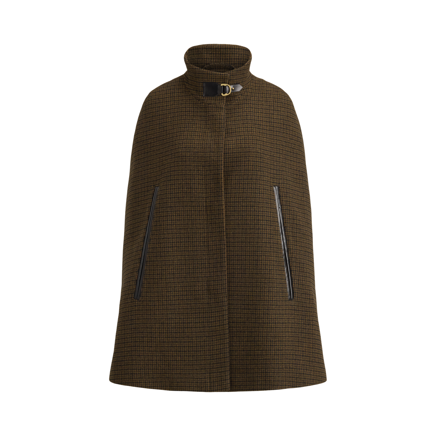 Ralph Lauren Houndstooth Buckle-Trim Mockneck Cape, цвет: Тёмно-зелёный / Чёрный — фото 5