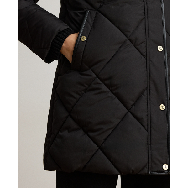 Faux-Fur-Trim Hooded Quilted Coat