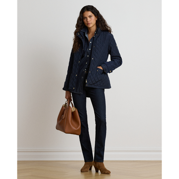 Dark Navy Diamond-Quilted Mockneck Jacket Lauren Petite 4