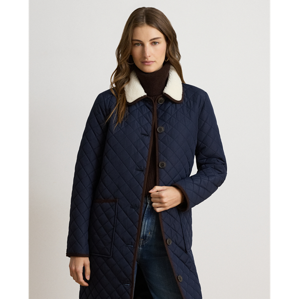 Faux-Shearling-Trim Quilted Jacket