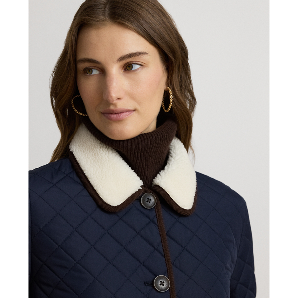 Faux-Shearling-Trim Quilted Jacket