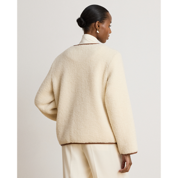 Faux-Leather-Trim Faux-Fur Teddy Coat