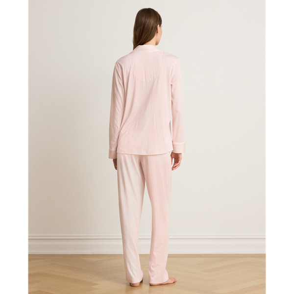 Pink Stripe Striped Cotton-Blend Jersey Sleep Set Lauren Petite 4