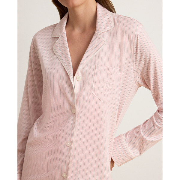 Pink Stripe Striped Cotton-Blend Jersey Sleep Set Lauren Petite 5
