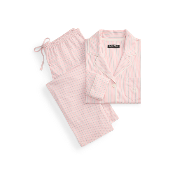 Pink Stripe Striped Cotton-Blend Jersey Sleep Set Lauren Petite 2