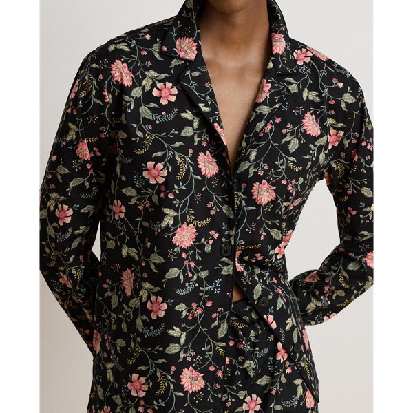 Black Ground Floral Floral Cotton-Blend Lawn Sleep Set Lauren Petite 5