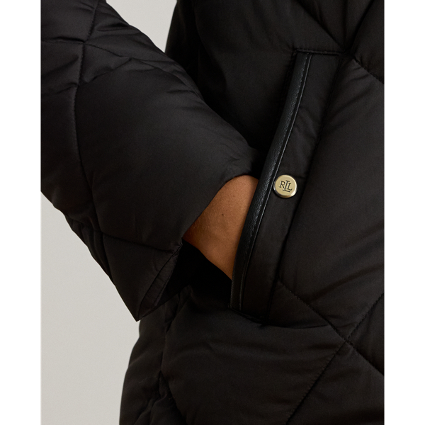 Faux-Fur-Trim Hooded Quilted Coat