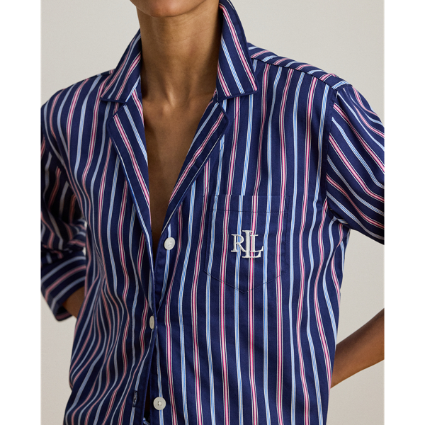 Navy Stripe Striped Cotton-Blend Sateen Sleep Set Lauren Petite 5