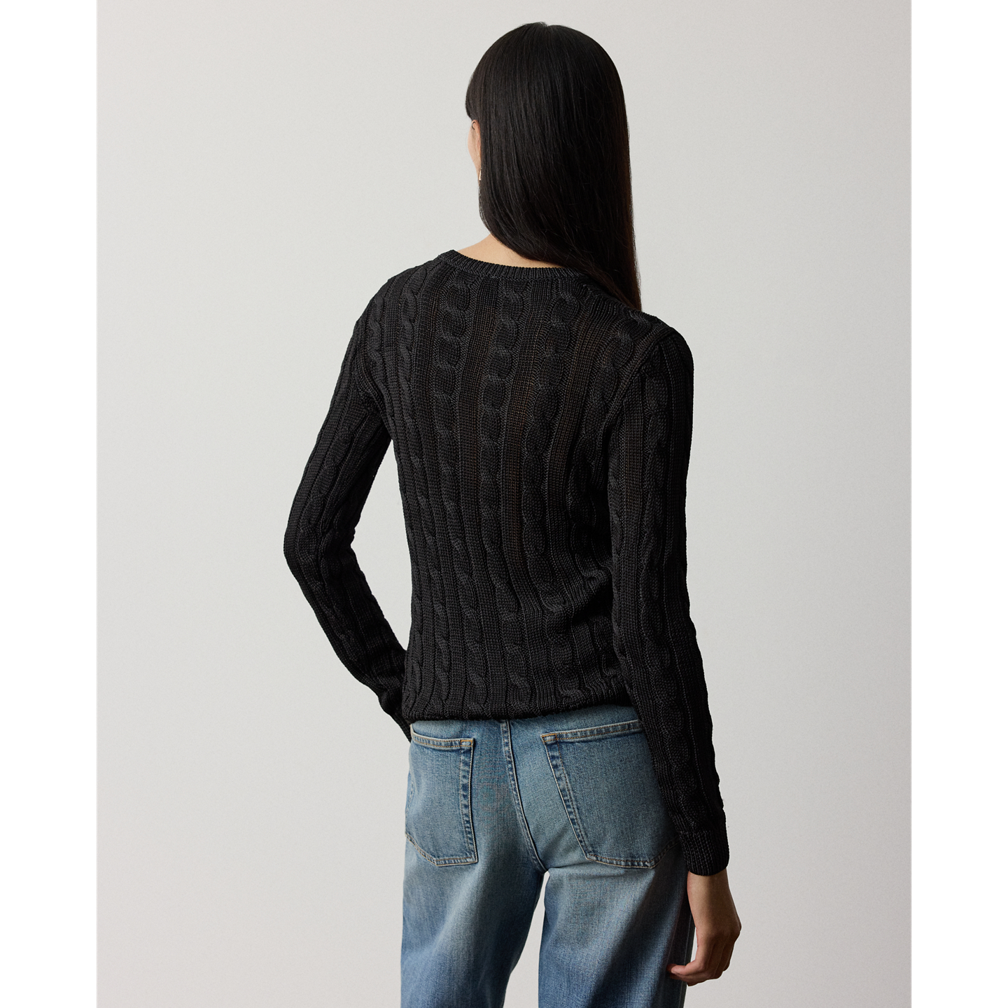 Женский свитер Ralph Lauren Cable-Knit Silk V-Neck, цвет: Чёрный — фото 2