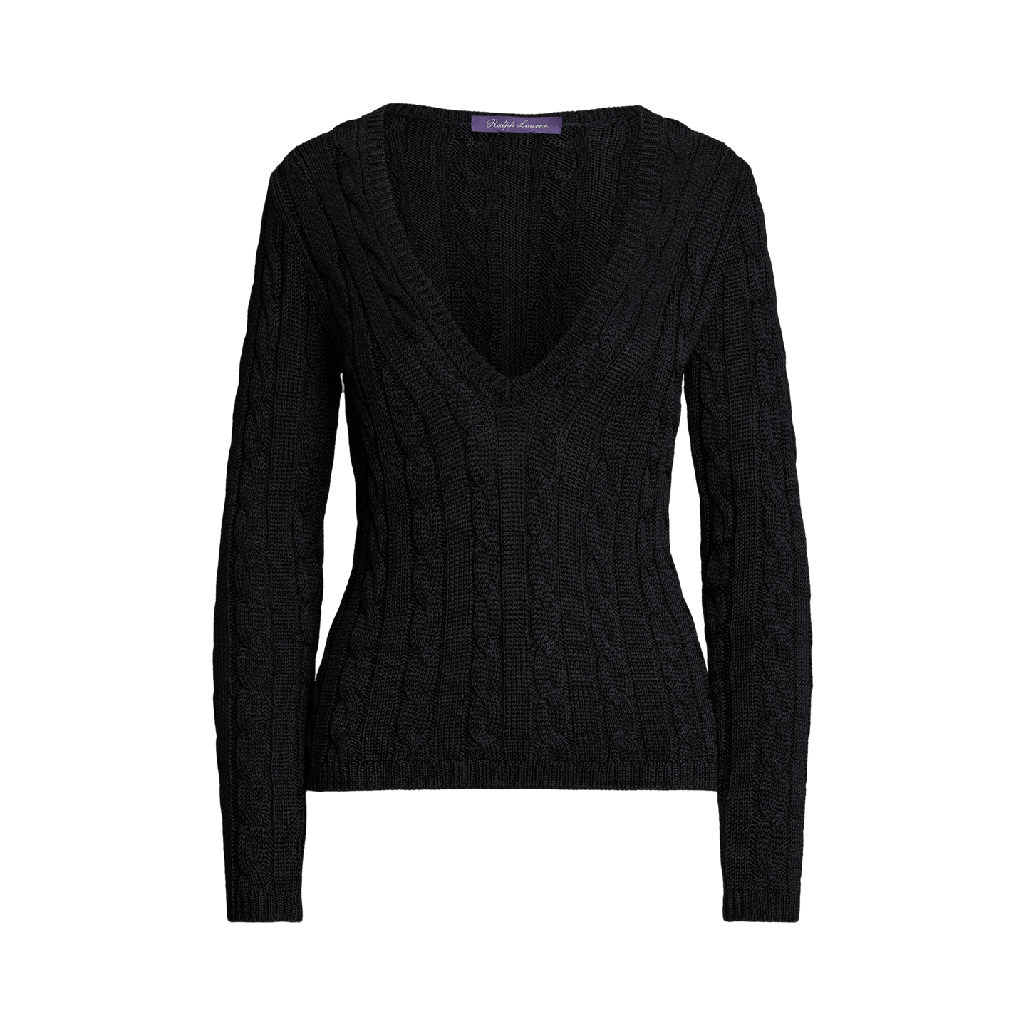 Женский свитер Ralph Lauren Cable-Knit Silk V-Neck, цвет: Чёрный — фото 5