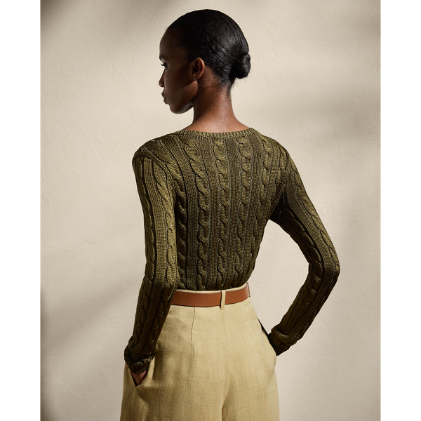 Seidenpullover mit Zopfmuster Ralph Lauren Collection in Moos 5
