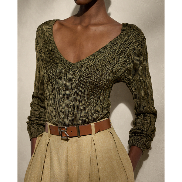 Seidenpullover mit Zopfmuster Ralph Lauren Collection in Moos 6