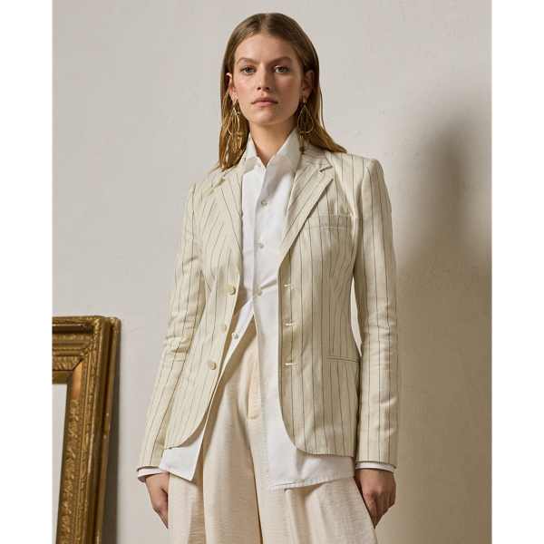 Lux Cream/Midnight Skye Pinstripe Cotton-Linen Jacket Ralph Lauren Collection 1