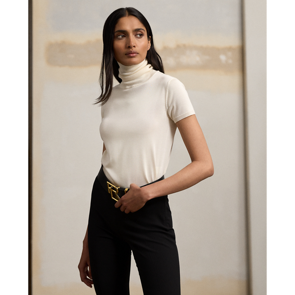 Silk Jersey Short Sleeve Turtleneck