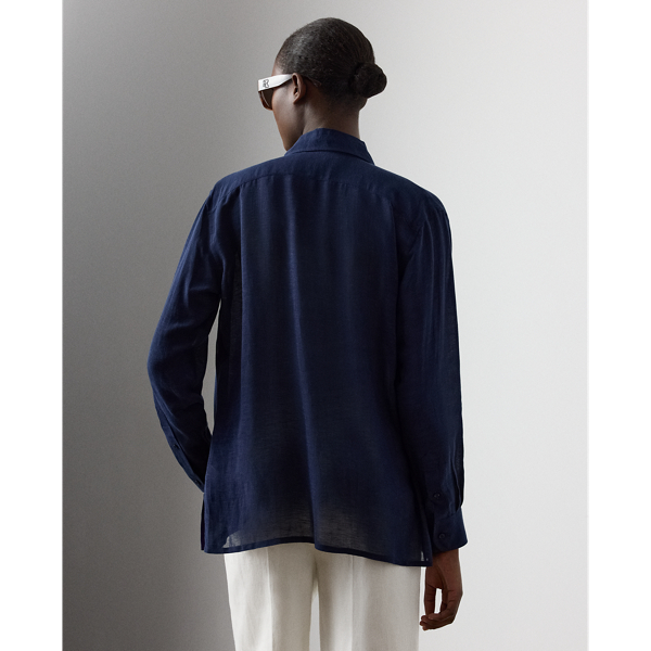 Chemise capri d&eacute;contract&eacute;e voile de lin Ralph Lauren Collection en Lux Navy 5