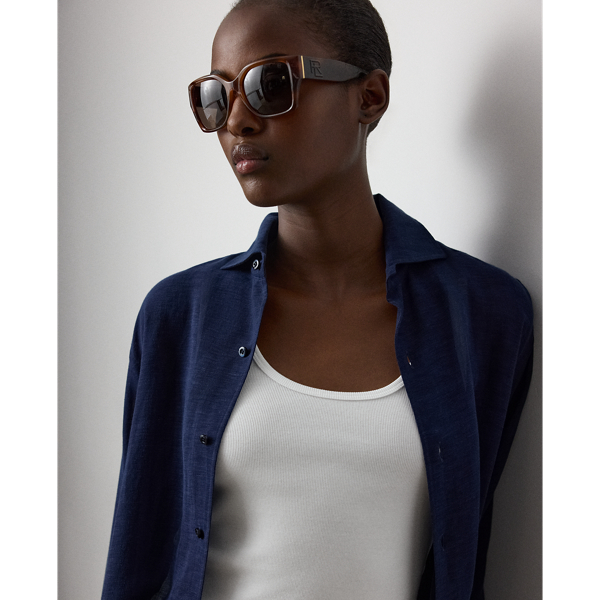 Chemise capri d&eacute;contract&eacute;e voile de lin Ralph Lauren Collection en Lux Navy 6