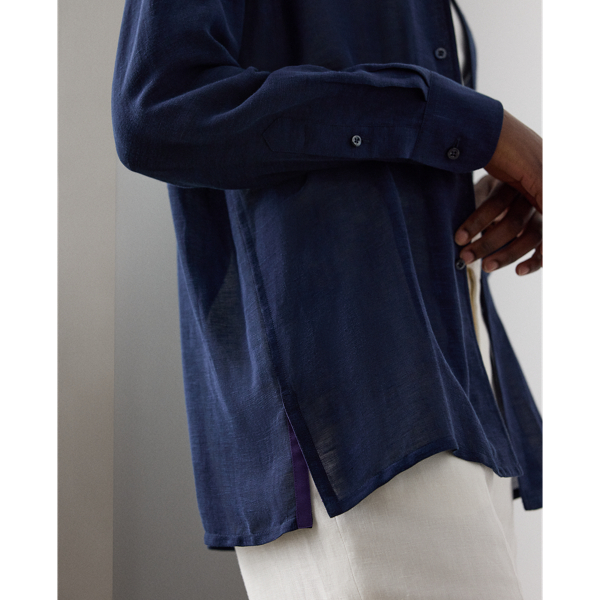 Chemise capri d&eacute;contract&eacute;e voile de lin Ralph Lauren Collection en Lux Navy 7